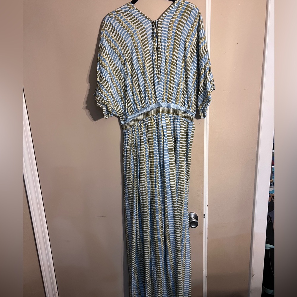 Baltic Born Blue and Green Striped kimono Maxi Dress